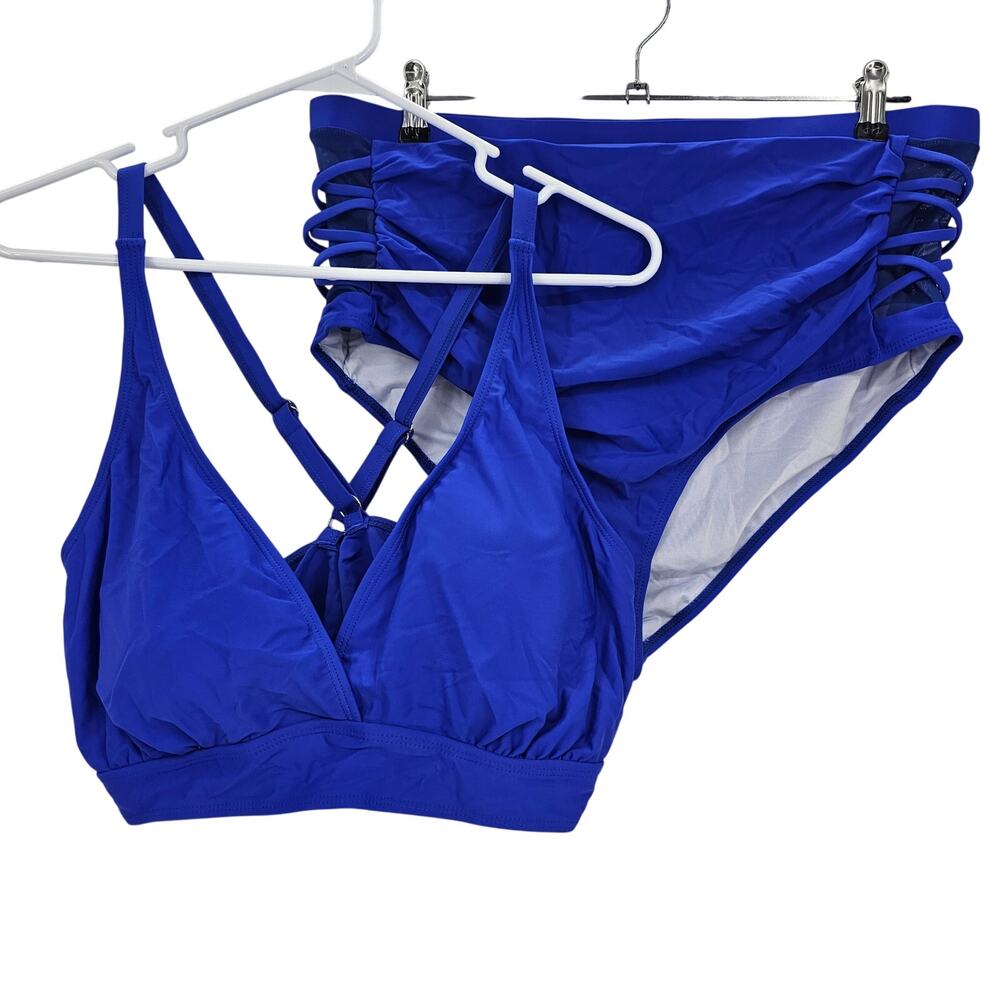 Zando Womans size 3XL 2 Piece Bikini Top High Waist Bottoms Swimsuit Blue NWOT